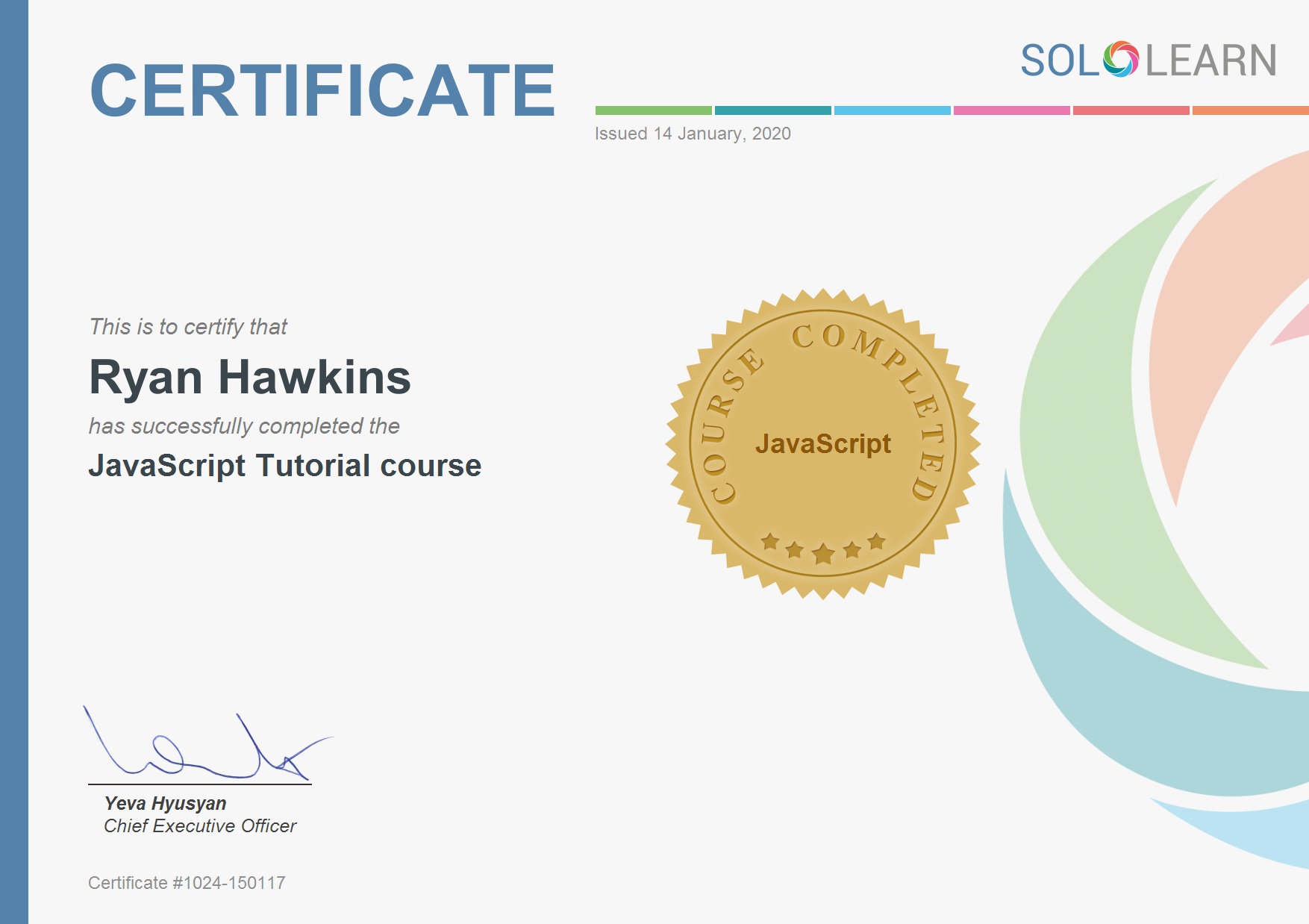Solo learn Javascript certificate